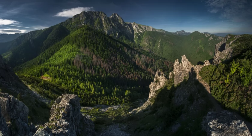 Widok z Sarniej Skały na Giewont. Zdjęcie Karol Nienartowicz