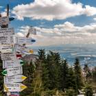 Drogowskazy z widokiem na Tatry przy schronisku pod Turbaczem, zdjęcie Adobe Stock
