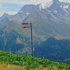 Szlak na Mont Joly jest mało uczęszczany. W chmurach masyw Mont Blanc. Zdjęcie...