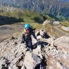 Alpy, Tyrol, ostatnie metry podejścia ferratą na Greitspitz (2872 m n.p.m.). Zdjęcie...