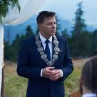 Wójt gminy Ujsoły Tadeusz Piętka podczas ślubu na wysokościach. Zdjęcie z archiwum...