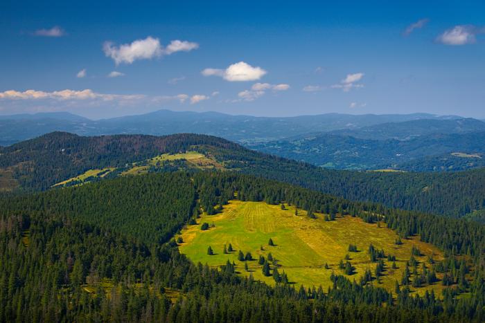 Widok z Pilska w kierunku Grupy Lipowskiego Wierchu i Romanki. Fot. Kuba Polanowski
